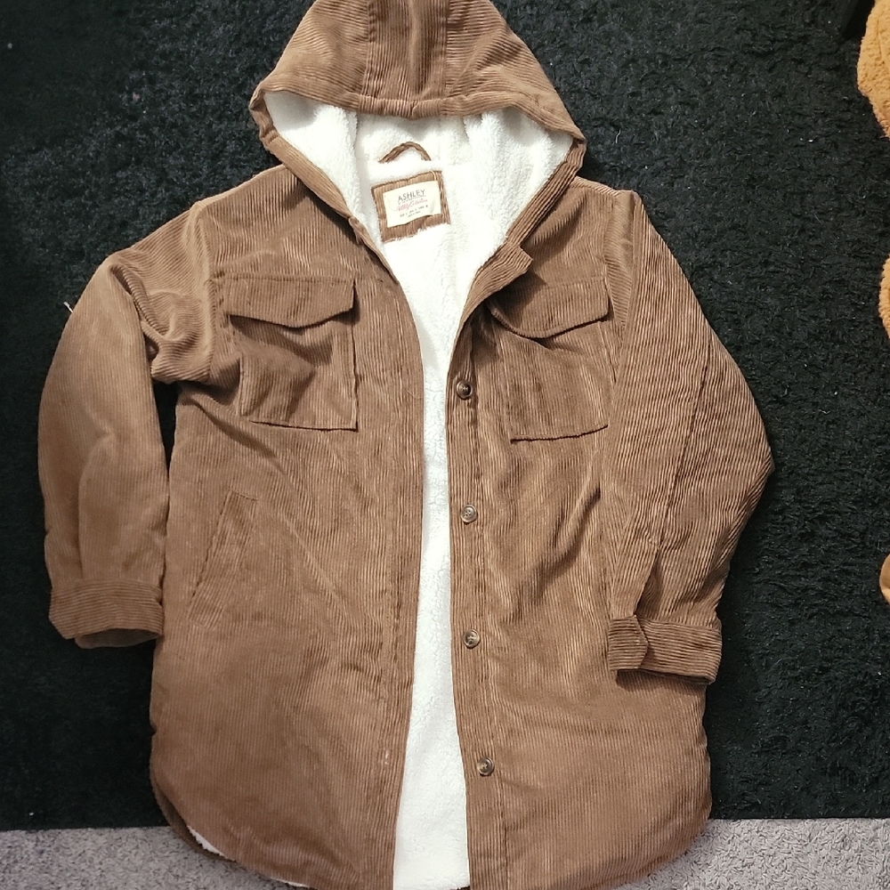 Men's Brown Corduroy Hooded Jacket
